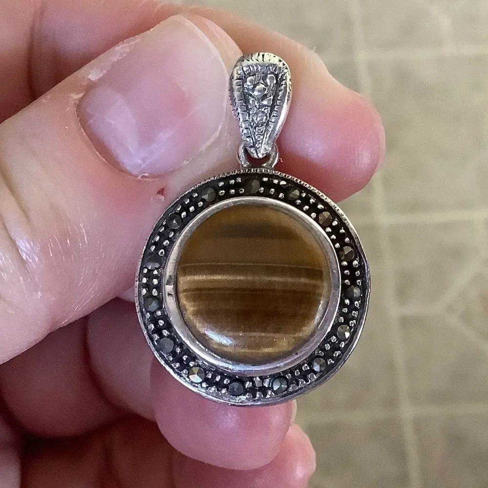 𝅺sterling SILVER 925 TIGER EYE MARCASITE WOMAN PENDANT​